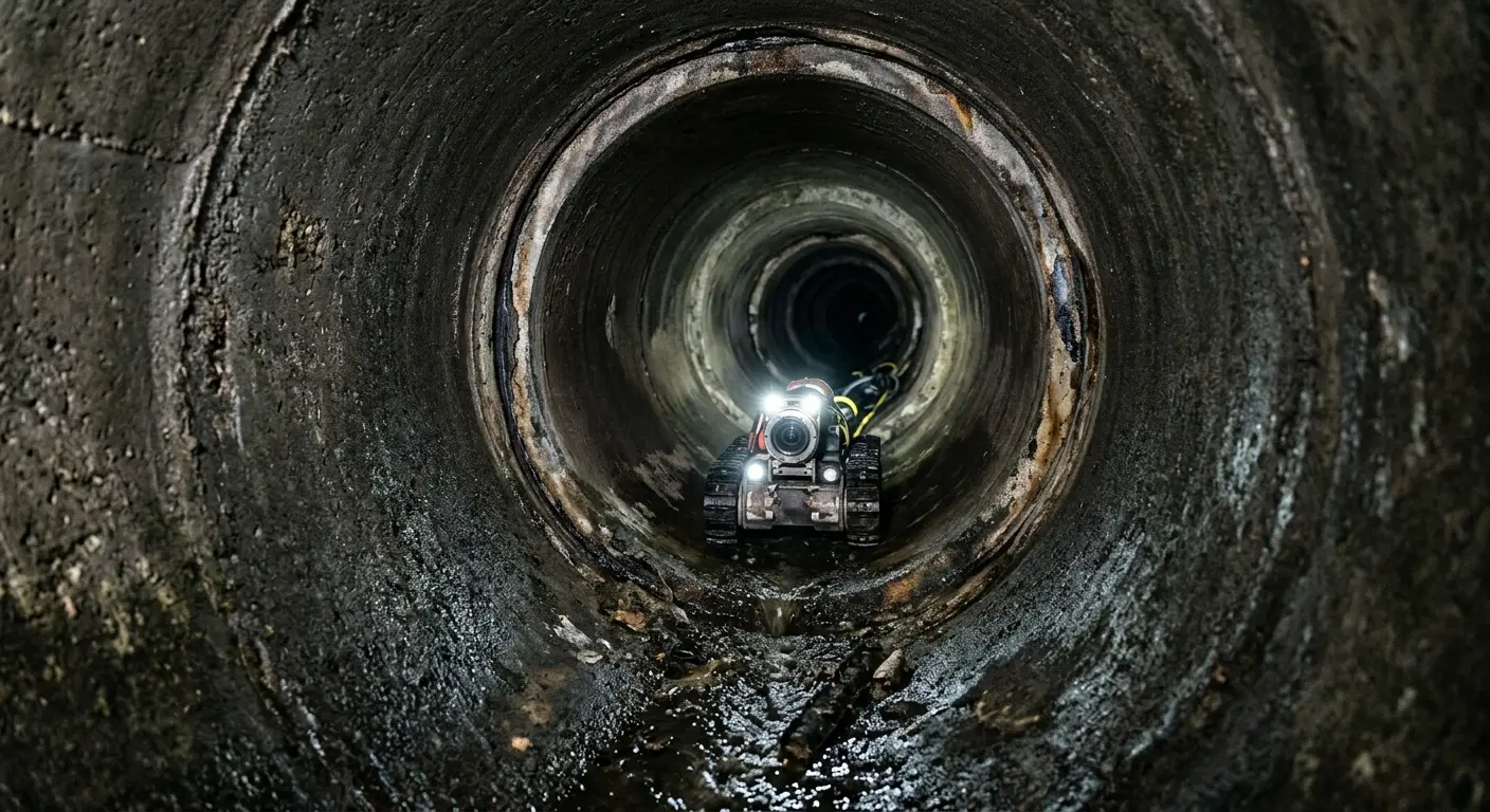 Robotic sewer camera inspecting pipe interior for Sewer Line Cleaning in Cathedral City